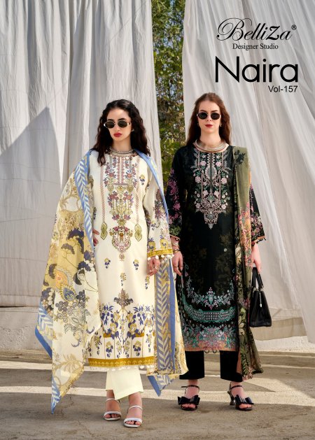 Naira Vol 157 By Belliza Cotton Printed Embroidery Dress Materials 